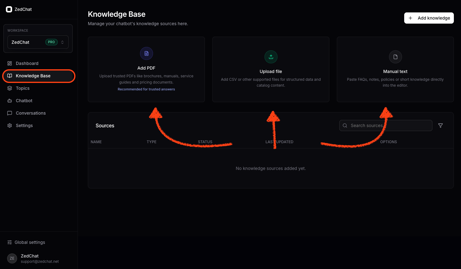 Add information to the knowledge base
