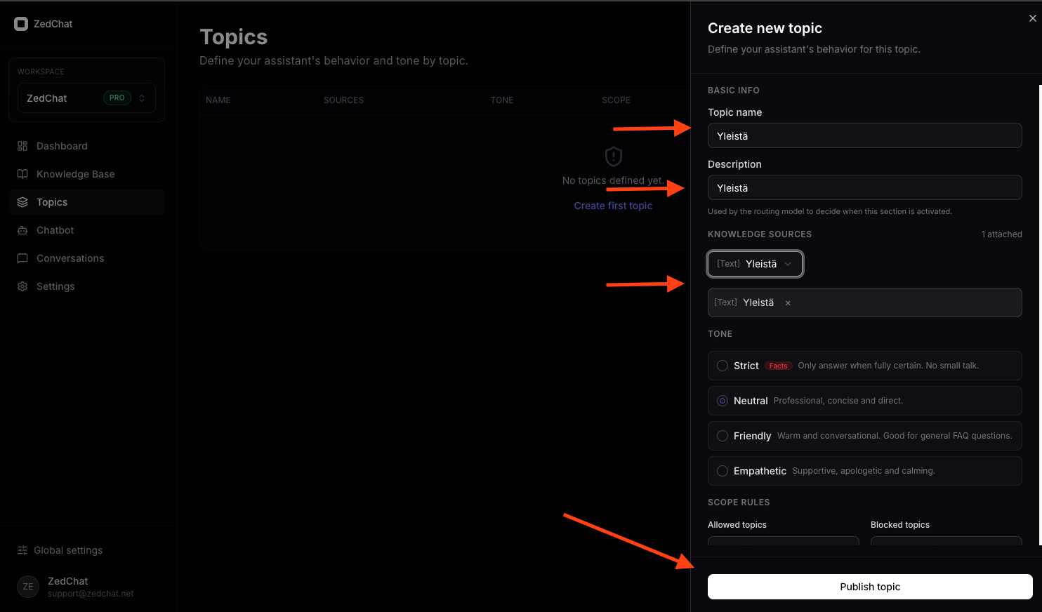 Fill in topic details