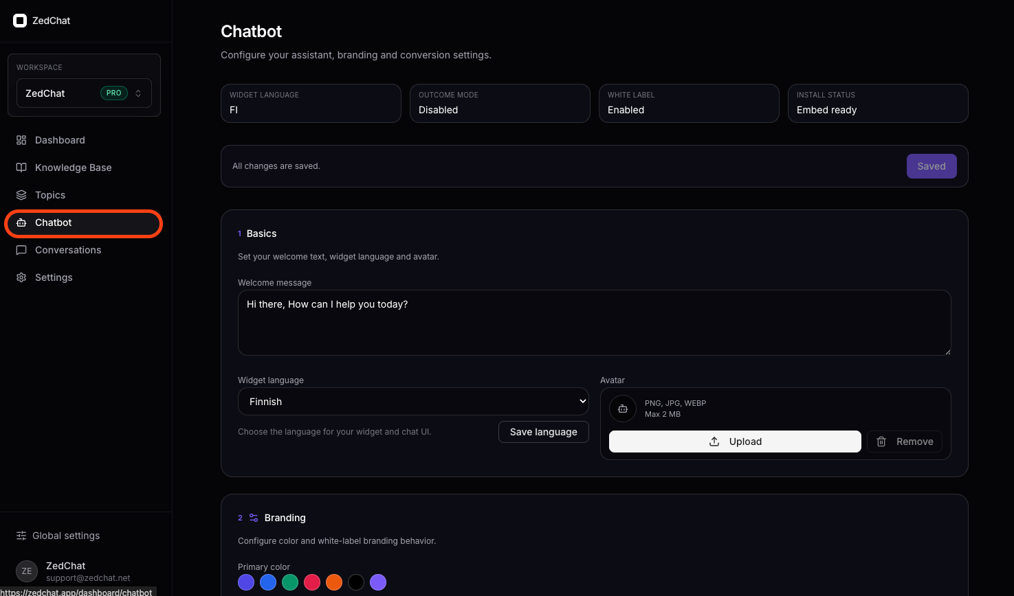 Main chatbot settings