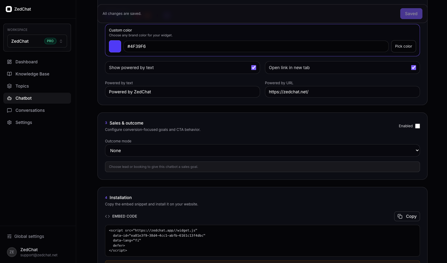 Advanced settings and install script